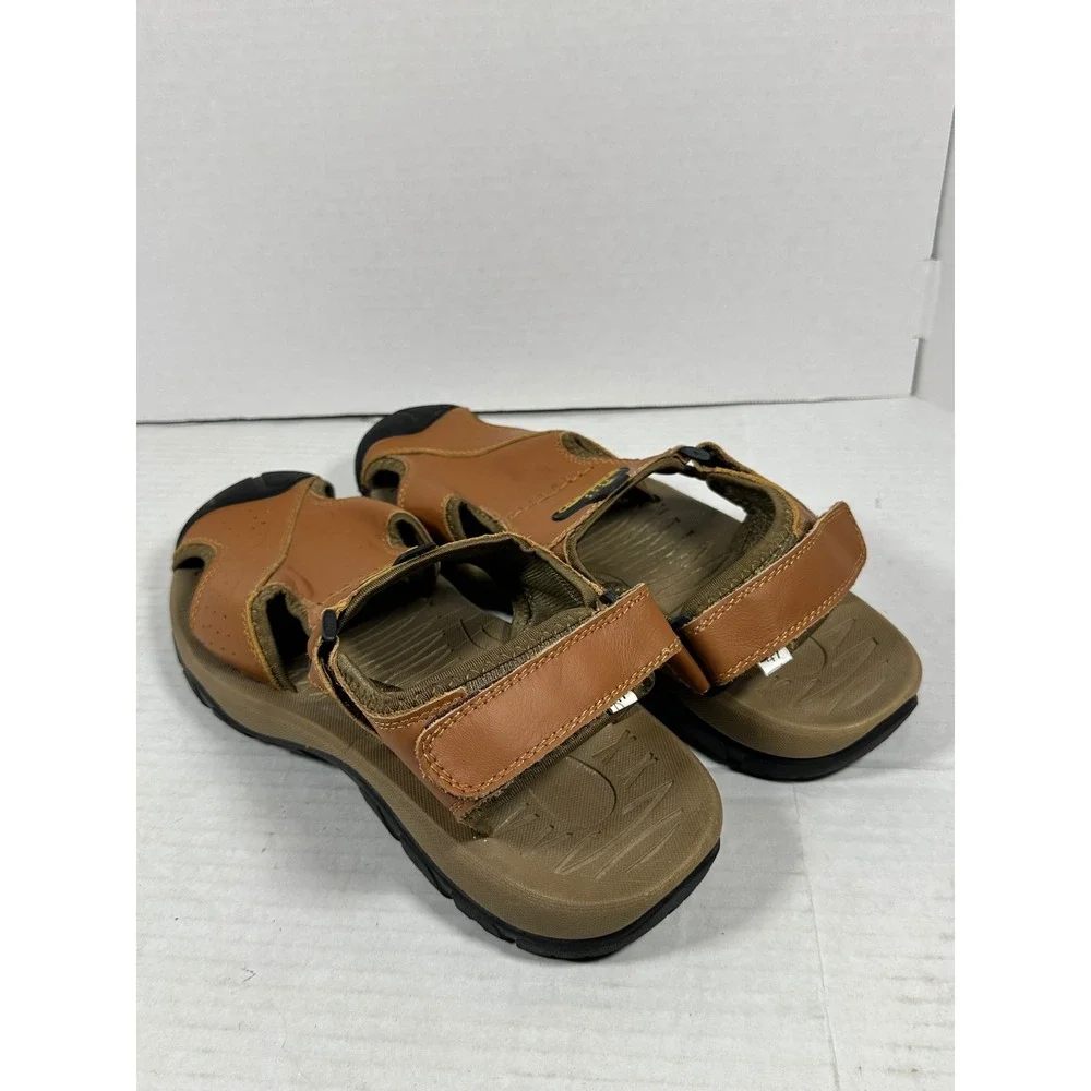 Fashion Mens Tan Brown Closed Toe Sport Hiking Sandals Size 47 Adjustable Strap
